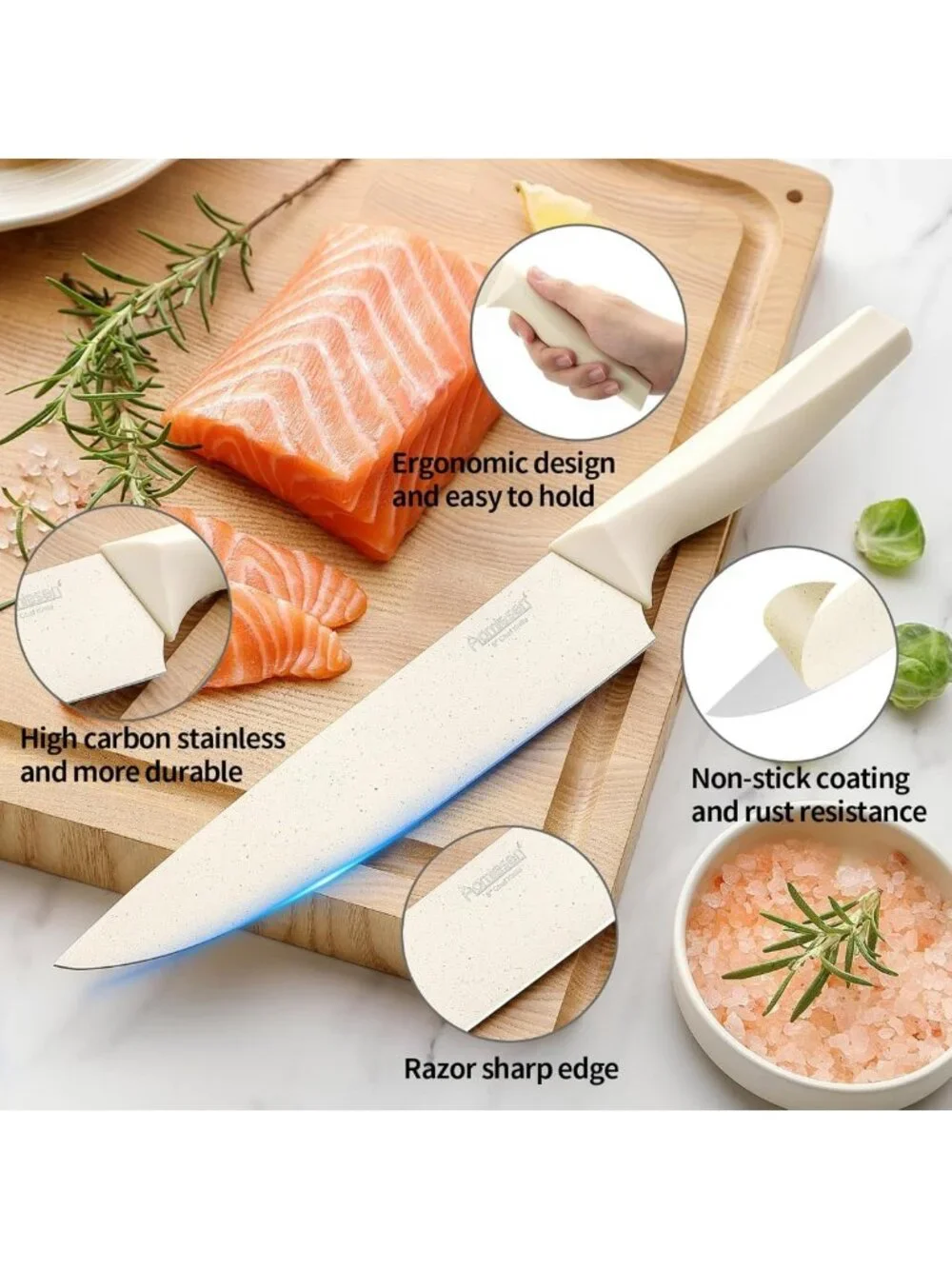 8-Piece Premium Knife Set with Block - Lightweight, Strong, Ergonomic
